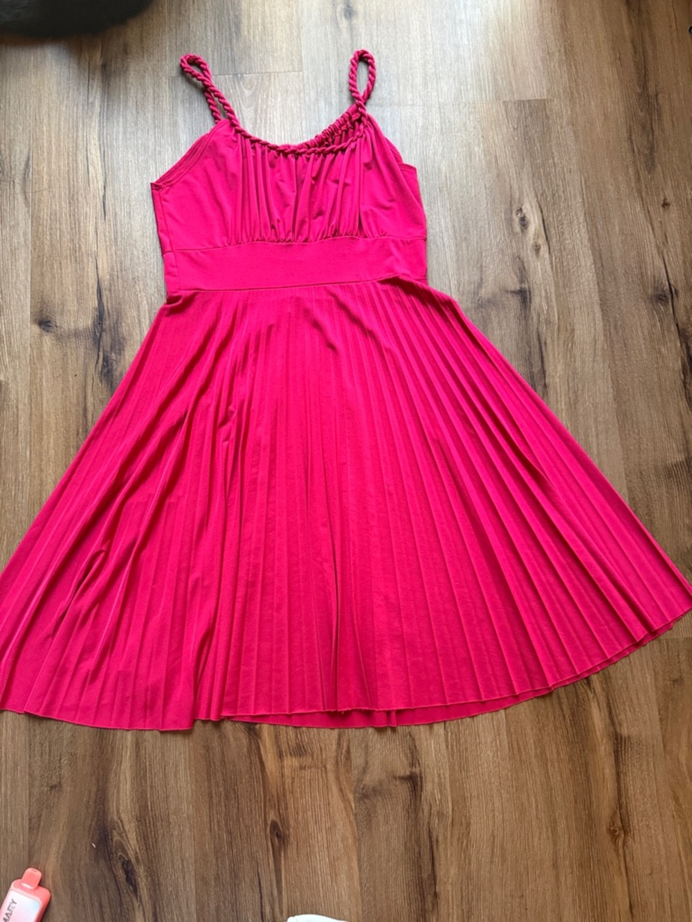 Soprano Bright Magenta Pleated Midi Dress with Braided Straps